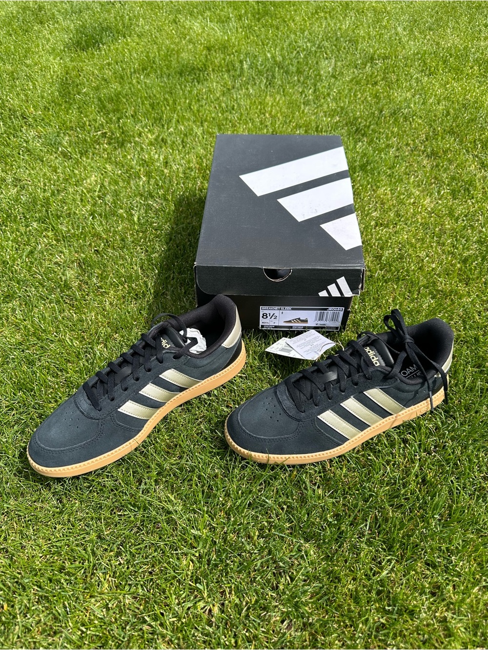 adidas Men’s Black Sneakers with Gold Stripes and Gum Sole